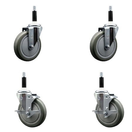 Service Caster 5'' Gray Poly Wheel Swivel 7/8'' Expanding Stem Caster Set 2 Brakes, 4PK SCC-EX20S514-PPUB-2-TLB-2-78